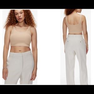 Aritzia Babaton Sculpt Knit Square Neck Cropped Tank Flax Tan